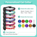 Airtag Cat Collar, Personalized Nylon Breakaway Cat Reflective Collar Embroidered with Pet Name and Phone Number with Waterproof Airtag Holder Case and Bell (with Silicone Airtag Protective Case)