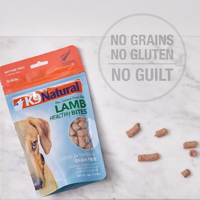 K9 Natural, Freeze-Dried Single Ingredient Dog Treats, High-Value, Low-Calorie Protein Bites for Active Dogs, Healthy Dog Training Treats, Grain-Free Reward, Lamb Lung, 1.76oz (Pack of 2)