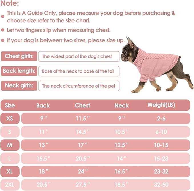 Dog Sweaters for Large Dogs Classic Turtleneck Dog Christmas Sweater Thick Warm Pullover Female Puppy Pet Stretch Knitwear Fall Winter Clothes with Leash Hole(Pink, XL)