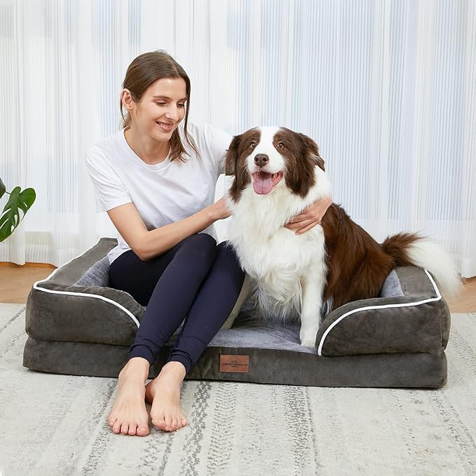 Comfort Expression Orthopedic Dog Bed for Small Dogs 20x14 Inch, Waterproof Supportive Egg Crate Foam Small Pet Bed with Removable Bolsters, Dog Couch with Washable Cover & Non-Slip Bottom, Dark Green