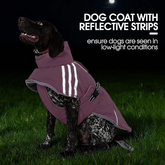 FUAMEY Dog Cold Weather Coats,Dog Winter Jackets for Large Dogs Warm Dogs Coat with Reflective Strips Waterproof Pet Snowsuit Thick Paded Pets Vest for Labrador Golden Retriever Pink 2XL