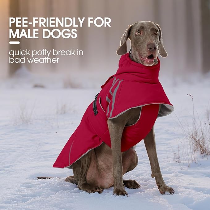 FUAMEY Dog Cold Weather Coats,Dog Winter Jackets for Large Dogs Warm Dogs Coat with Reflective Strips Waterproof Pet Snowsuit Thick Paded Pets Vest for Weimar German Shepherd Wine Red 3XL