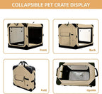 Pettycare 26 Inch Collapsible Foldable Soft Dog Kennel with Chew Proof Mesh Windows, Indoor & Outdoor Travel Dog Crate, Soft Side Dog Crate, Beige