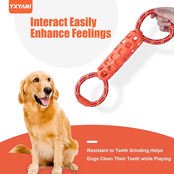 Durable Dog Tug Toy – Tough Double Ring Rope and Rubber Chew Toy with Squeaker, Interactive Tug-of-War for Large Dogs, Heavy Duty Play and Easy to Clean (Double Ring)