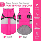 AOFITEE Dog Coat, Large Dog Jacket, Dogs Coat with Harness Built in, Reflective Waterproof Dogs Jackets Winter with Furry Collar, Warm Polar Fleece Pet Sweater Snowsuit for Doberman, Great Dane, XXL