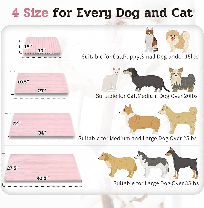 NWK Pack of 4 Fluffy Self Warming Cat Mat, Cat Blanket, Thermal Dog Mat, Washable, Non-Slip Bottom for Sofa & Crate & Kennel & Car Seat (Blush Pink, Medium (27'' X 18.5'' X 0.7''))