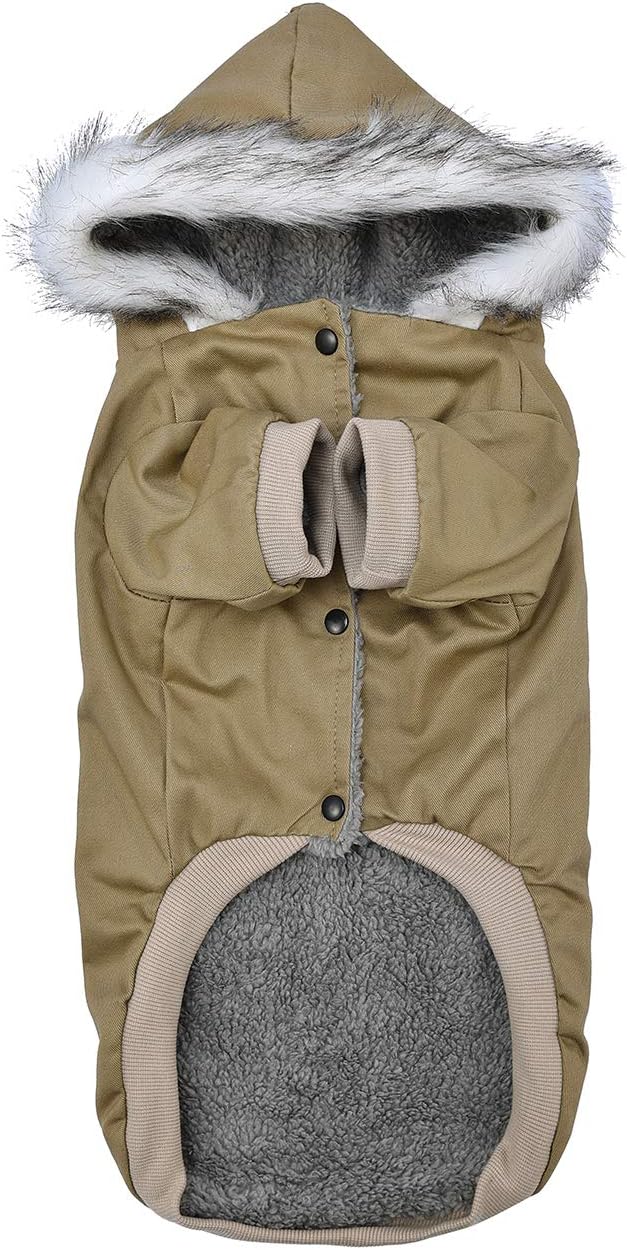 Warm Dog Hooded Trench Coat Windproof Parka Jacket for Cold Weather (S, Khaki)