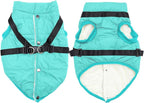Dog Jacket with Harness,Fleece Lined Warm Puppy Coat for Winter,Soft Windproof Large Dog Vest,Bluegreen XXL