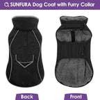 SUNFURA Large Dog Coat, Warm Dog Winter Coat Jacket with Thick Furry Collar, Adjustable Pet Fleece Jacket Turtleneck Snowsuit for Large Dogs for Chilly Day, Black XL
