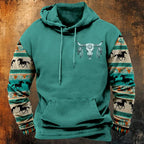 HOTYD Mens Western Aztec Sweatshirts Long Sleeve Fall Fashion Drawstring Pullover Vintage Graphic Cowboy Hoodie for Men