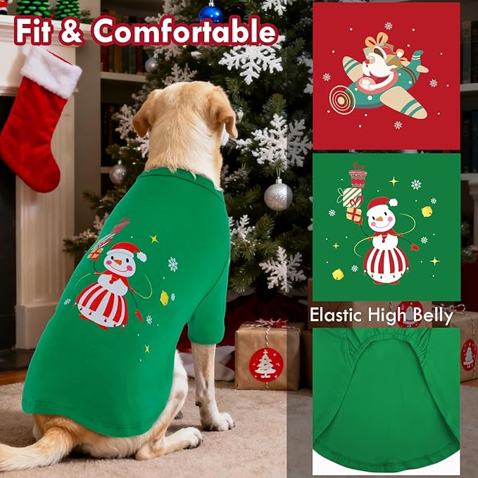 2 Pack Dog Shirt Christmas - Long Sleeve Soft Comfortable Tee, Fall Winter Cozy Undershirt for Sensitive Skin,Cold Weather Layer Under Coats Indoor Lounging, Outdoor Walking, Park Play