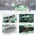 Lelepet Warm Dog Winter Coat Dog Coats for Large Dogs Waterproof Dogs Jacket with Harness Built in Reflective Cold Weather Coats Zip-Up Winter Fleece Vest Snowsuit Boston Terrier Mint Green Camo L