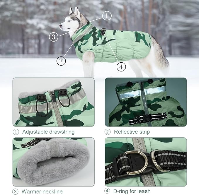 Lelepet Warm Dog Winter Coat Dog Coats for Large Dogs Waterproof Dogs Jacket with Harness Built in Reflective Cold Weather Coats Windproof Zip-Up Winter Fleece Vest Snowsuit Pitbull Labrador XXL