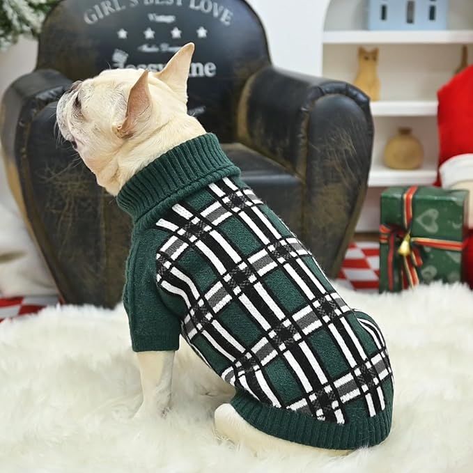 SCENEREAL Turtleneck Dog Sweater for Small Medium Large Dogs Girls Boys, Christmas Plaid Pullover Puppy Sweatershirt, Dogs Cold Weather Outfit Clothes, Ideal Gift for Pet in New Year, Green Plaid M