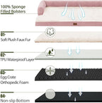 Orthopedic Dog Beds for Large Sized Dogs, Waterproof Egg Crate Foam Large Dog Couch Beds with Comfy Bolster 36x27Inch, Washable Pet Beds with Removable Cover and Nonskid Bottom, Pink