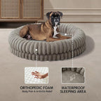 BALANCE Luxury Donut Dog Bed, 43 Inches Round Dog Beds Large Sized Dogs Washable, Orthopedic Calming Dogs Bed for Pets with Anti-Slip Bottom, Oatmeal