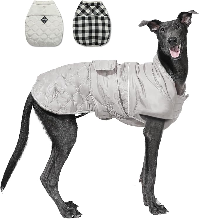 PAWZ Road Dog Winter Coat with 5 Layers Warm Material, Reversible Dog Clothes with 2 Sides, Dog Jacket Outdoor Water Repellent, (Light Beige Plaid XS)