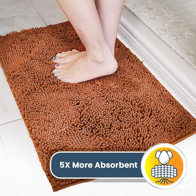 Muddy Mat® AS-SEEN-ON-TV Highly Absorbent Microfiber Door Mat and Pet Rug, Non Slip Thick Washable Area and Bath Mat Soft Chenille for Kitchen Bathroom Bedroom Indoor and Outdoor - Orange 24" x 72"