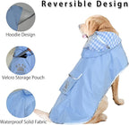 MAMORE Dog Raincoat Reversible,Waterproof Dog Rain Coat Hooded Slicker Poncho with Reflective Strip, Plaid Double Layer Rain Jacket for Small Medium Large Dogs (Light Blue, Small)