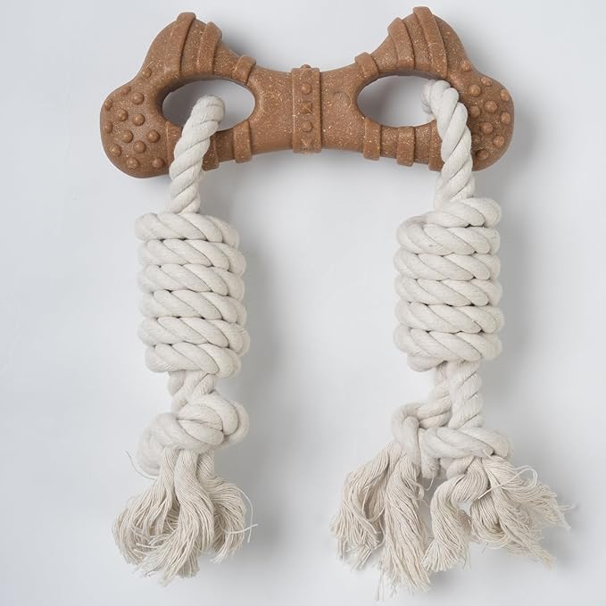 Dog Rope Toy for Aggressive Chewers, Tug and Teething Toy with Natural Cotton Rope and Wood-Plastic Bone, Durable Chew Toy for Medium to Large Dogs 20-60lb