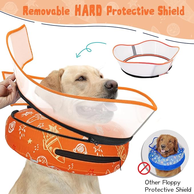 Elevated Inflatable Dog Cone Collar to Stop Licking, Dog Donut Collar After Surgery, Soft Dog Cone Alternative for Small Medium Large Dogs