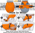 Lelepet Dog Coat Waterproof Dog Jacket Reflective Fleece Vest with Adjustable Buckle & Leash Hole Windproof Cold Weather Coats for Small Medium Large Dogs, Warm Hunting Vest, Orange, XL