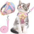 Cat Harness and Leash Set for Walking Escape Proof, Adjustable Kitten Harness Breathable Mesh with Reflective Strips Harness with Flower for Kitty Puppy Bunny Pink L