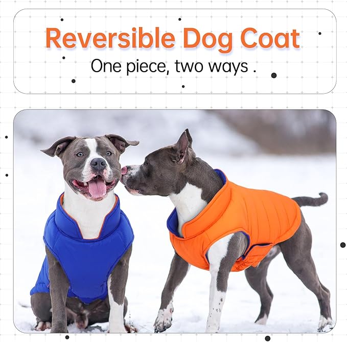 Lelepet Reversible Dog Coat Waterproof Dog Jacket Windproof Puffer Vest for Winter Warm Lightweight Coats for Large Dogs Adjustbale Hook & Loop Pet Apparel with Leash Hole, Boxer, Weimaraner, 2XL