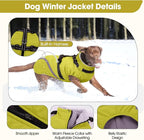 BRKURLEG Dog Winter Jackets for Medium Dogs, Dog Coat with Harness Built in, Dogs Snowsuits with Zipper, Waterproof Windproof Pet Puffer Jacket Fleece Vest for Pug, French Bulldog, Green M