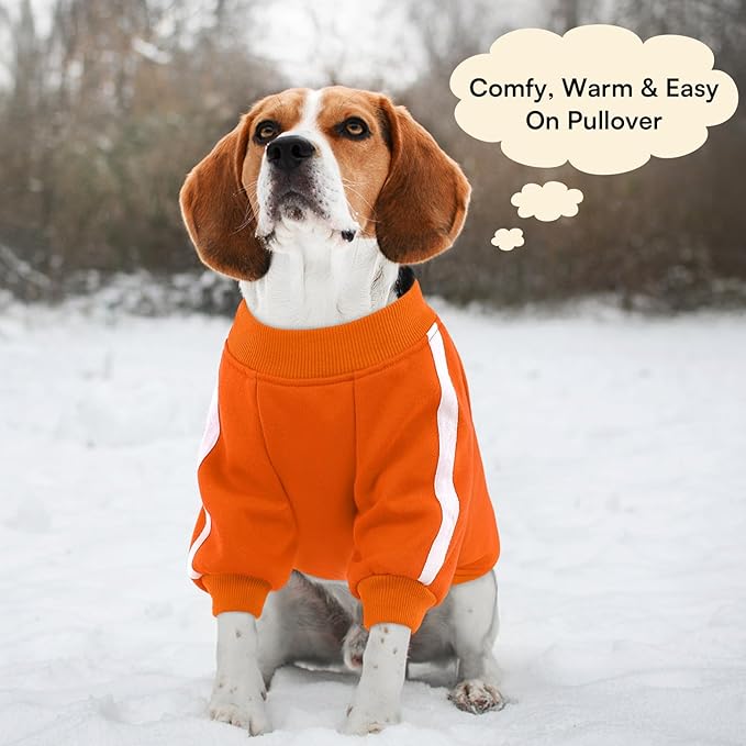 Queenmore Cozy Fleece Dog Sweater Large, Soft Pullover Dog Sweatshirt, Warm Winter Fleece Jacket with Leash Hole/Reflective Stripes for Small Medium Large Dogs Orange