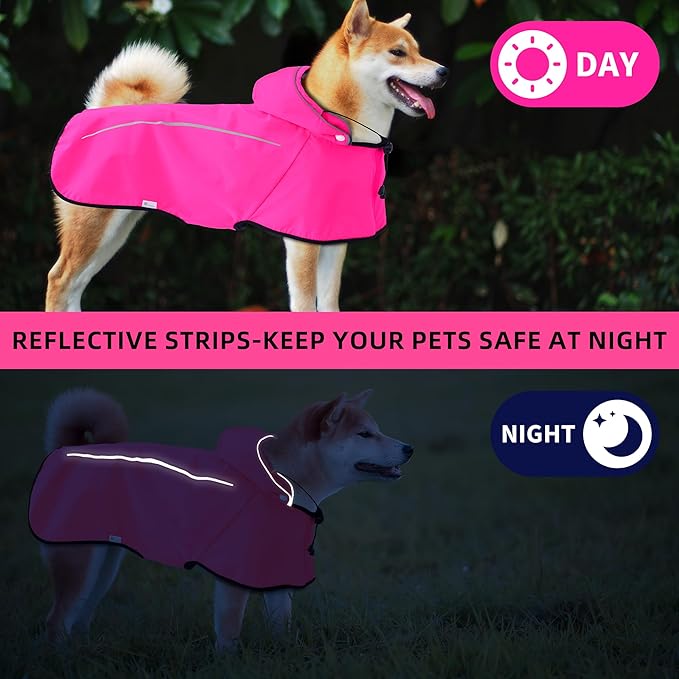 Mile High Life Dog Raincoat, Adjustable Waterproof Pet Rain Jacket, Reflective Hooded Poncho for Small Medium Large Dogs, Lightweight Breathable Pet Rain Coat (Hot Pink,XL Chest 31"-37")