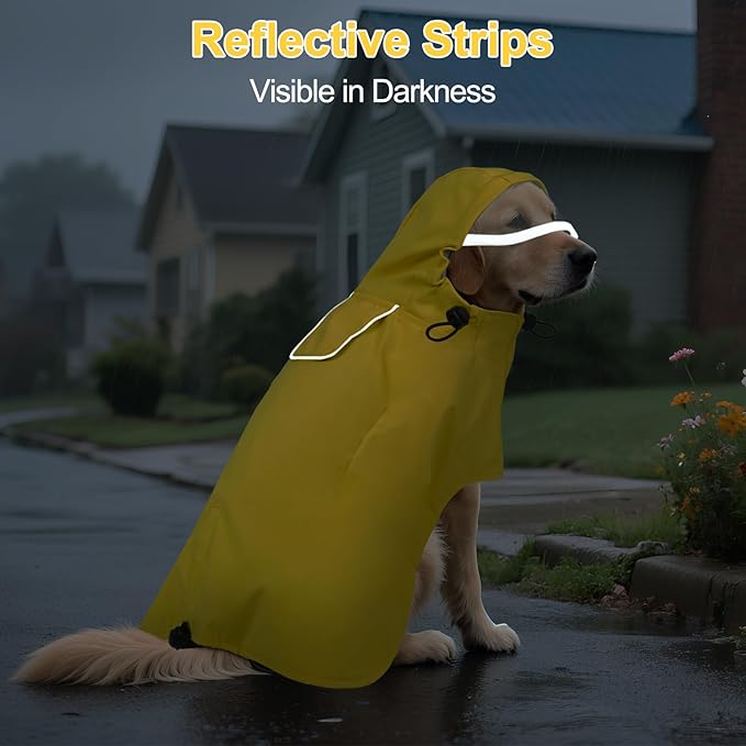 DENTRUN Dog Raincoat with Hood for Border Collie, Shiba Inu – Windproof & Reflective for Night Walks, Jogging, Backpacking – Adjustable Fit, XL
