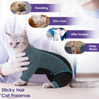 SUNFURA Hair Sticky Cat Clothes, Cat Sweater for Cats Only, 4-Legged Fleece Sweaters Kitten Pajamas Reduce Shedding Fur, Warm Pullover Shirts for Cats, Green XL