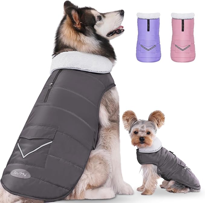 iBuddy Dog Winter Coats with Fleece Vest,Waterproof Warm Dog Snow Jacket Windproof, Reflective Adjustable Pet Dogs Cold Winter Coat for Dogs Girl Boy
