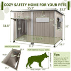 Large Dog House Outdoor XL Wooden Dog House with Weatherproof Asphalt Roof, Chew-Resistant Frame, Removable Floor, for Medium to Large Dogs Indoor Outdoor Use (Grey, 55.1"L x 33.1"W x 34.8"H)