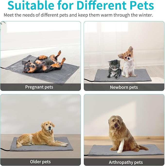 Pet Heating Pad, 6 Adjustable Temperature Indoor Heated Pad with Timer, for Cats and Dog with Chew Resistant Cord (M: 28" x 16")