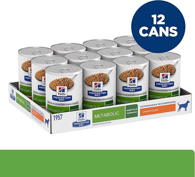 Hill's Prescription Diet Metabolic Weight Management Chicken Flavor Wet Dog Food, Veterinary Diet, 13 oz. Cans, 12-Pack