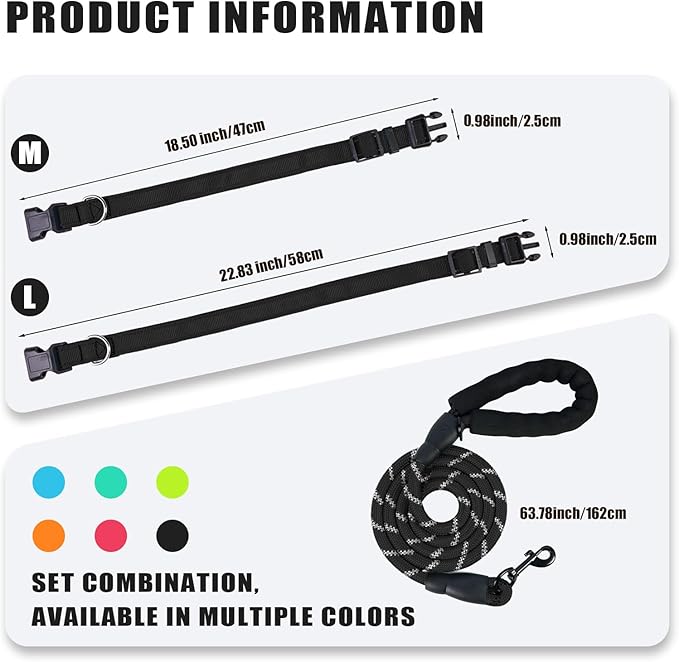 Nylon Dog Leash for Medium Large Dogs, 5-FTReflective Heavy Duty Leash with Comfortable Handle & Poop Bag Dispenser Ring, 1/2 Inch Wide, Secure Reinforcement for Walking (Black, M)