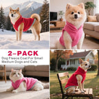Idepet 2 Pack Dog Fleece Vest Sweater Warm Pullover Jacket with D-Ring Leash Reflective Winter Coat Hoodie for Puppy Cat French Bulldog Pug Chihuahuas Yorkies Dachshunds (Red&Rose Red,X-Small)
