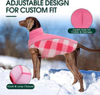 Kuoser Dog Winter Coat, Reversible Waterproof Dog Jacket with Leash Hole, Warm Dogs Fleece Vest Adjustable Doggy Cold Weather Clothes Plaid Christmas Outfit Pet Apparel for Extra Large Dogs, Pink 3XL