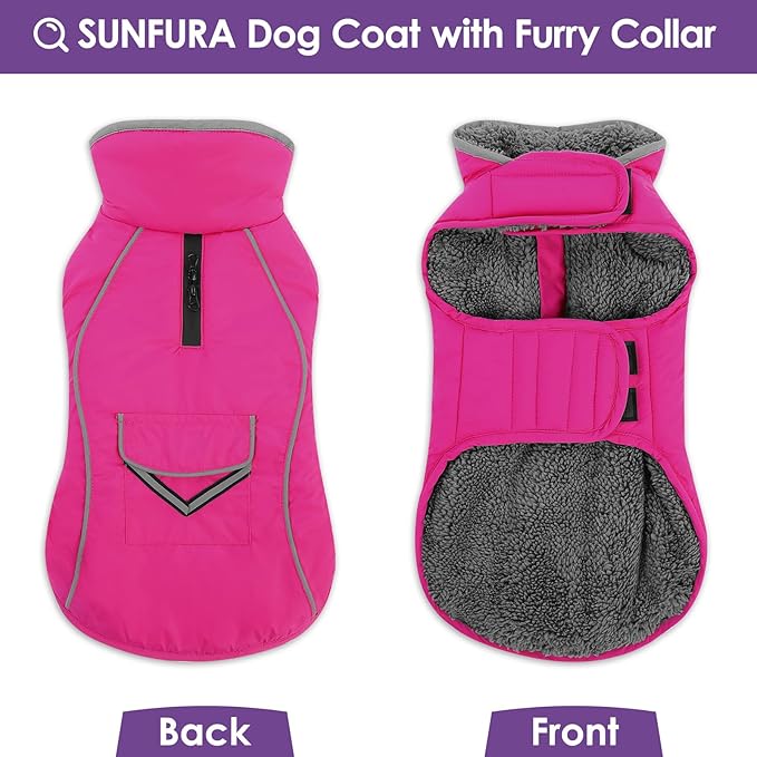SUNFURA Dog Winter Coat, Medium Dog Coat Jacket with Fleece Lining for Cold Weather, Warm Puffer Jacket Turtleneck Snowsuit with Leash Hole for Jack Russel, Boston Terrier, Hot Pink M
