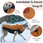 Queenmore Waterproof Dog Coat for Small Dogs,Reflective Windproof Dog Jackets with Leash Hole,Winter Dogs Coat with Zipper On Back,Warm Snowsuit with Fleece Lining（Brown,S