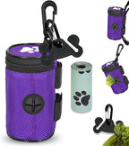 Dog Waste Bag Dispenser Pet Poop Bags Holder for Doggie Waste Bags Dispensers Soft Fabric Zipper Small Doggy Puppy Pouch for Leash Accessory Attachment with Carrier,Paw Print, No-XYBpurple