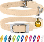 CollarDirect Leather Cat Collar, Kitten Collar with Removable Bell Black Blue Red Orange Lime Green (6-7 Inch, Beige)