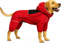 LOVELONGLONG Fleece-Lined Dog Raincoat with Removable Hood – Waterproof Winter Full Body Dog Jacket – Windproof Snowproof Cold-Weather Suit – Red-F 4XL