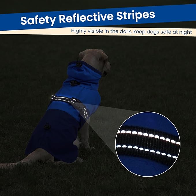 BRKURLEG Dog Raincoat Adjustable Dog Rain Jacket with Hood Dogs Waterproof Rainproof Jacket with Leash Hole Pet Poncho Rain Coat Poncho with Reflective Strip, Blue, XL