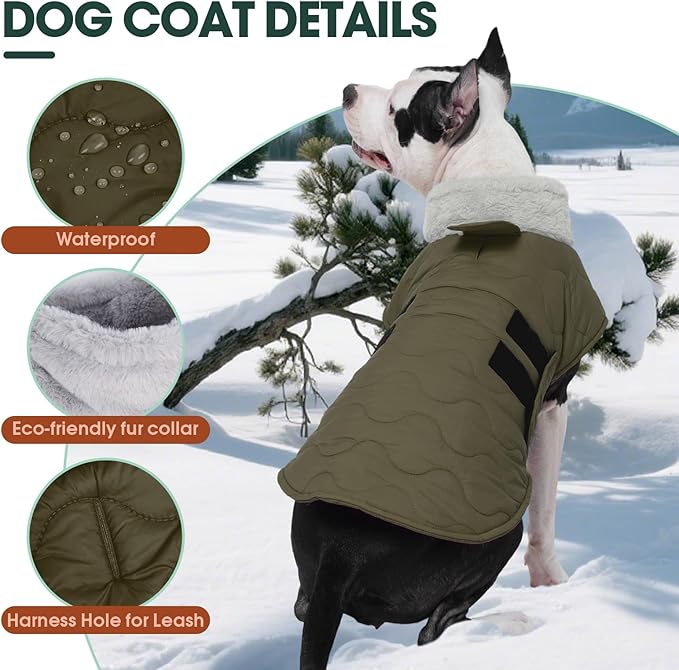 Kuoser Dog Jacket, Winter Dog Coats for Medium Dogs, Cold Weather Coats Pet Clothes, Doggie Snow Jacket for Frech Bulldog, Boston Terrier, Green M