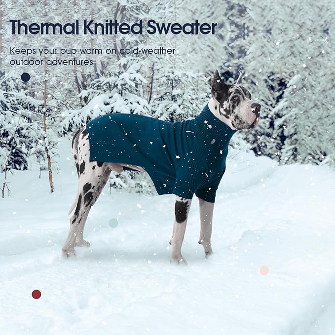 IECOii Great Dane Sweater,5XL Extra Large Sweater for Giant Breed Dogs in Winter,Turtleneck Cold Weather Knit Clothes,Machine Washable,Elastic Pullover for Saint Bernard,Mastiff (Peacock Blue,XXXXXL)