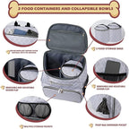 BAGLHER Dog Travel Bag Backpack, Airline Approved Pet Supplies Backpack, Dog Travel Backpack with 2 Silicone Collapsible Bowls and 2 Food Baskets DLWhite