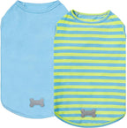 KYEESE 2Pack Dog Shirts Striped T Shirt Soft Tee for Small Dogs Cotton Tank Top Lightweight Sleeveless Vest Dog Clothes, Small,Blue+Striped
